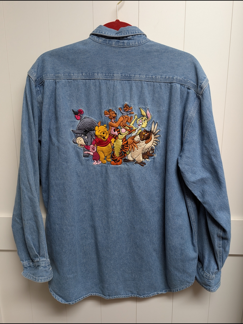 Vintage Disney Embroidered Winnie the Pooh and Friends Denim Button Down, Medium - Picture 1 of 4